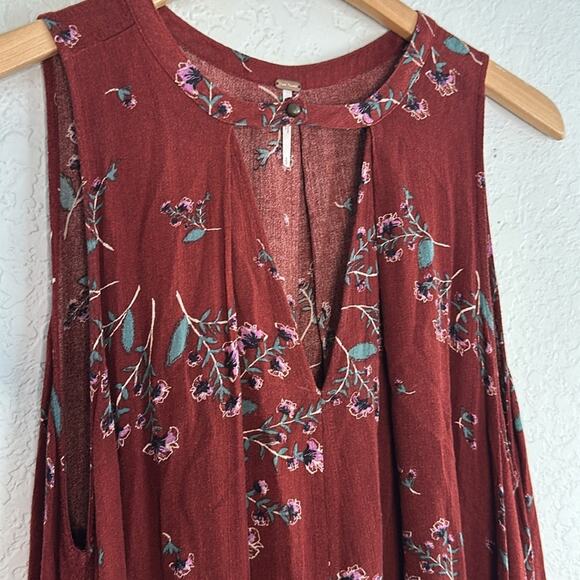 Free People Brown Rust Fall Swing Tunic Top Dress Festival Choker Boho Babydoll - Picture 5 of 8